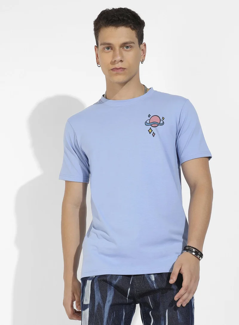 Campus Sutra Men's Icy Blue Basic Regular Fit T-Shirt