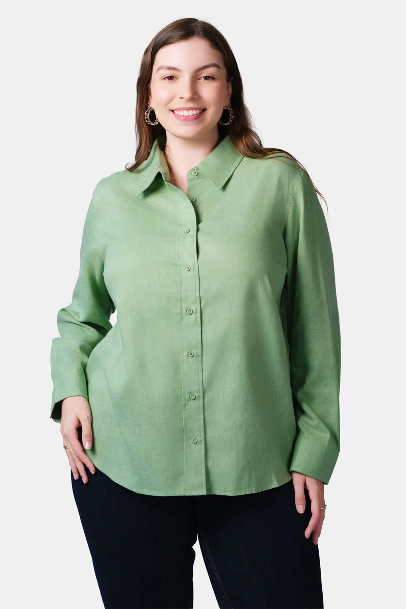 فيرجيو Solid Lyocell Button-Down Plus Size Shirt for Women