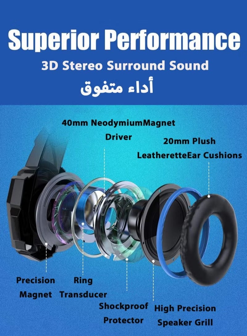 بوليفياز سماعة رأس للألعاب سلكية مع ميكروفون، ضوء LED، صوت محيطي ستيريو، وسائد أذن ناعمة من الذاكرة، إلغاء ضوضاء فوق الأذن - متوافقة مع PS4، PS5، Xbox One، Xbox Series، Nintendo Switch، PC - Image 5