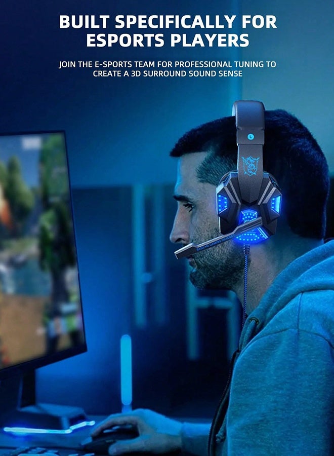 بوليفياز سماعة رأس للألعاب سلكية مع ميكروفون، ضوء LED، صوت محيطي ستيريو، وسائد أذن ناعمة من الذاكرة، إلغاء ضوضاء فوق الأذن - متوافقة مع PS4، PS5، Xbox One، Xbox Series، Nintendo Switch، PC - Image 4