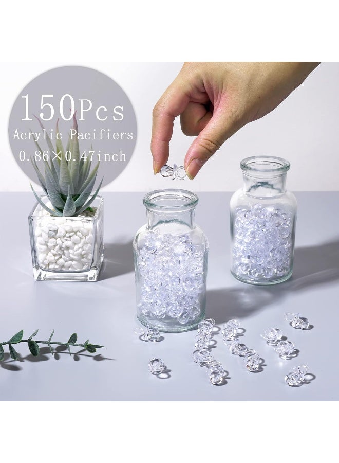 XINHUIDALSQ 150 Mini Acrylic Pacifiers for Baby Shower Girl Game, 0.86 Inch Bulk Chupones para Gender Reveal Party Favors Table Decoration (Clear) - Image 2