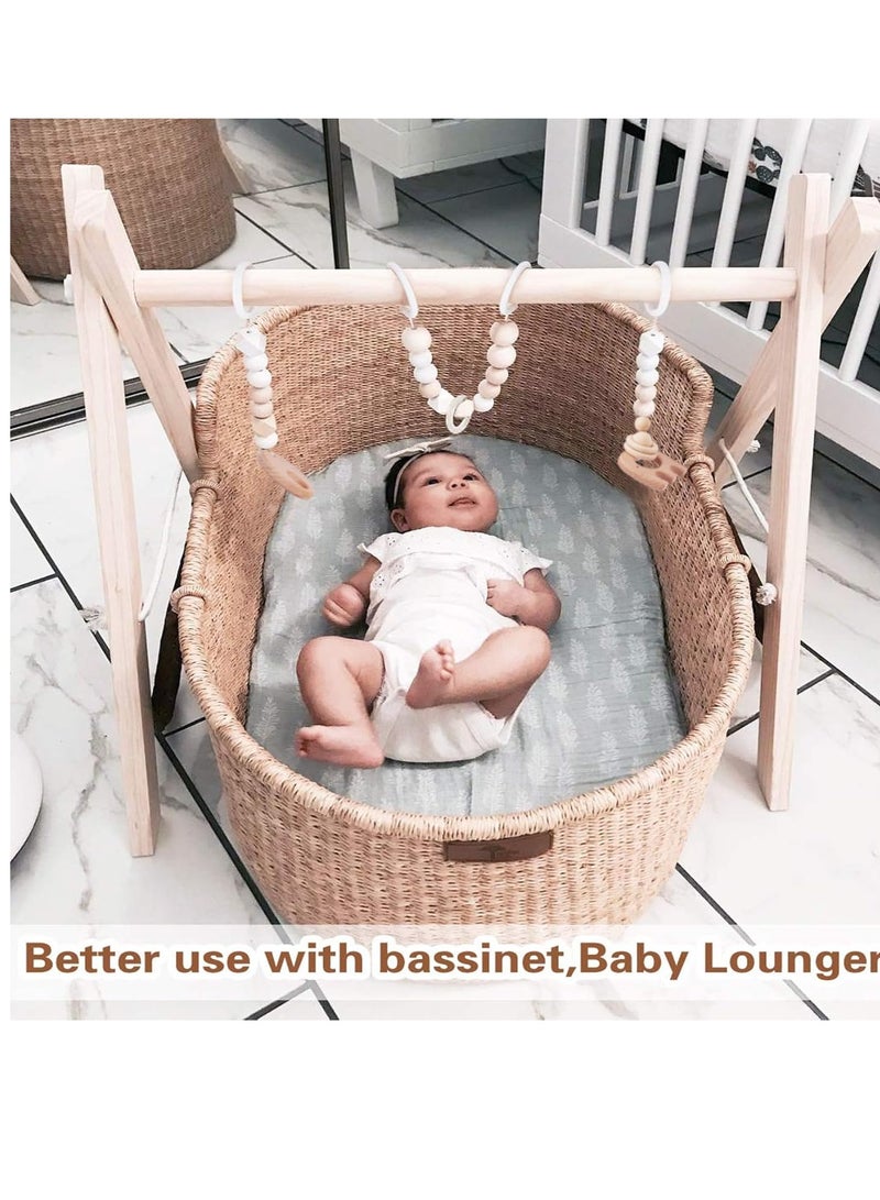 funny supply Wooden Baby Gym with 6 Gym Toys, Foldable Baby Play Gym, Natural Pine Wood Play Gym, Frame Activity Center Hanging Bar, Wooden Play Gym - Image 2