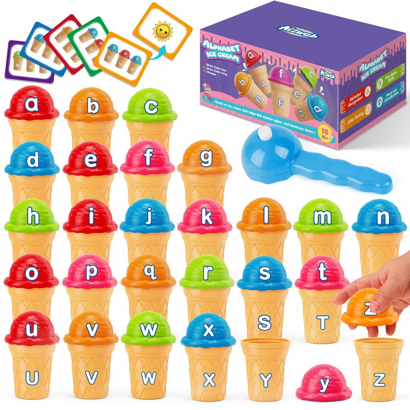 Aizweb Ice Cream Alphabet Learning ToysColor Sorting Matching Letter Game for ToddlersStacking Montessori Preschool Kindergarten Learning ActivitiesEducational ABC Fine Motor Skills Toys - Image 3