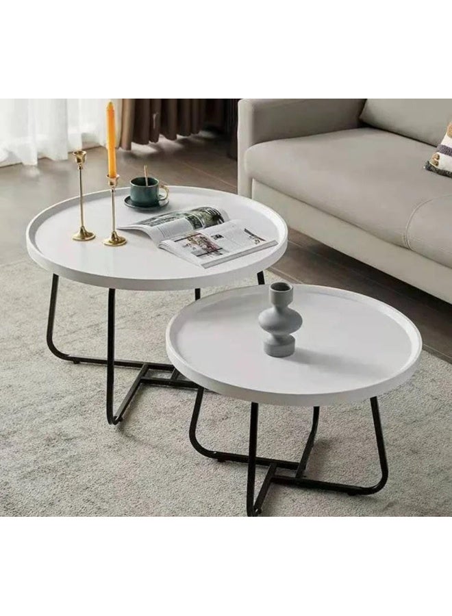 Generic SUPAAR Coffee Table Nesting Coffee Tables Set of 2 for Living Room Wood Round Coffee Table Industrial End Table Side Tables Living Room Modern Side Table Coffee Table Decor Sturdy Metal Frame  - Image 5