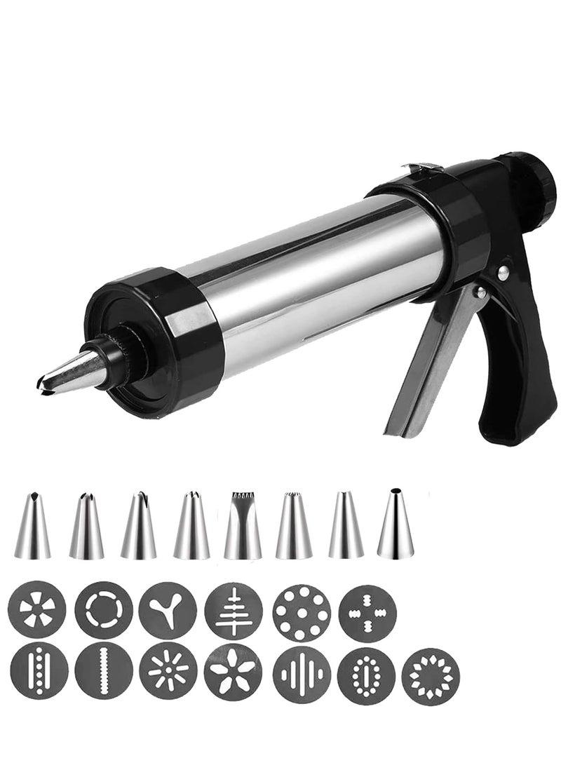 Cookie Press, Baking-Stainless Steel Cookie Press Gun+13 Cookie Discs+8 Icing Nozzles, Spritz Cookie Press Gun Kit for Making and Decorating Cookies - Image 1