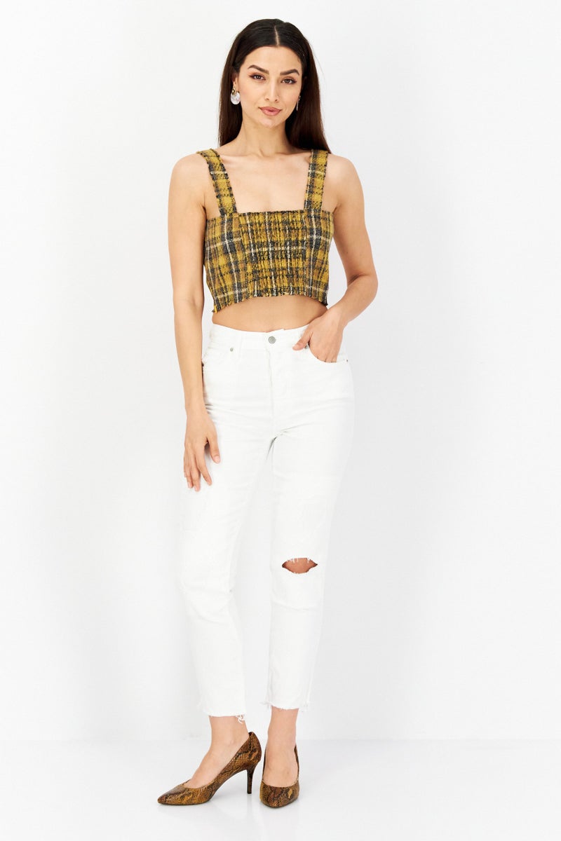 Sage The Label Women Square Neck Sleeveless Textured Top, Gold Combo - Image 2