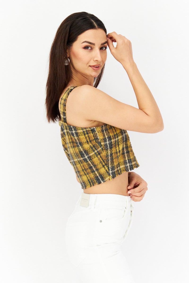 Sage The Label Women Square Neck Sleeveless Textured Top, Gold Combo - Image 3