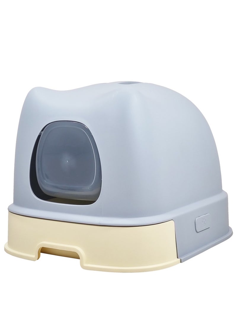 MAJIBAO Enclosed cat litter box with Portable design, Transparent door, and Litter scoop, Drawer-type cat litter box for cats and kittens, Splash guard & Odor control 56 cm (Blue)  - Image 1