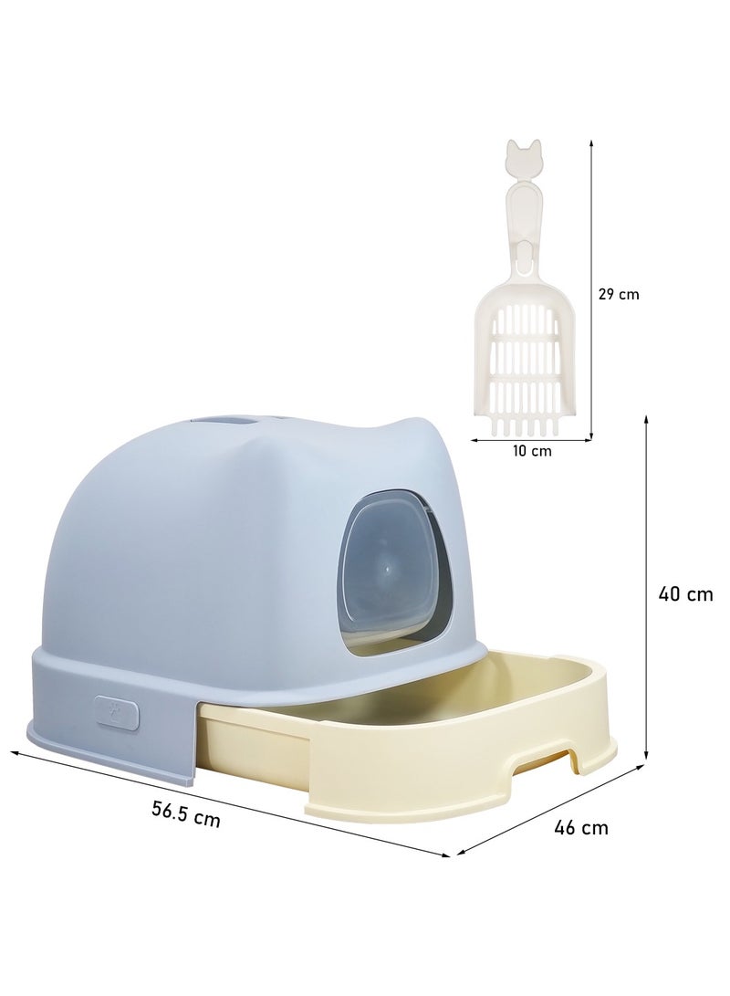 MAJIBAO Enclosed cat litter box with Portable design, Transparent door, and Litter scoop, Drawer-type cat litter box for cats and kittens, Splash guard & Odor control 56 cm (Blue)  - Image 2