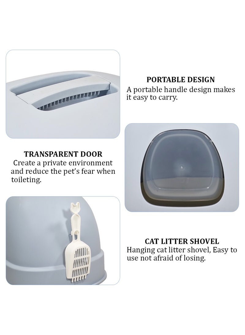 MAJIBAO Enclosed cat litter box with Portable design, Transparent door, and Litter scoop, Drawer-type cat litter box for cats and kittens, Splash guard & Odor control 56 cm (Blue)  - Image 3