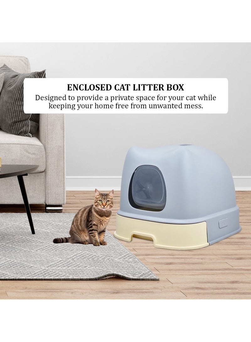 MAJIBAO Enclosed cat litter box with Portable design, Transparent door, and Litter scoop, Drawer-type cat litter box for cats and kittens, Splash guard & Odor control 56 cm (Blue)  - Image 5
