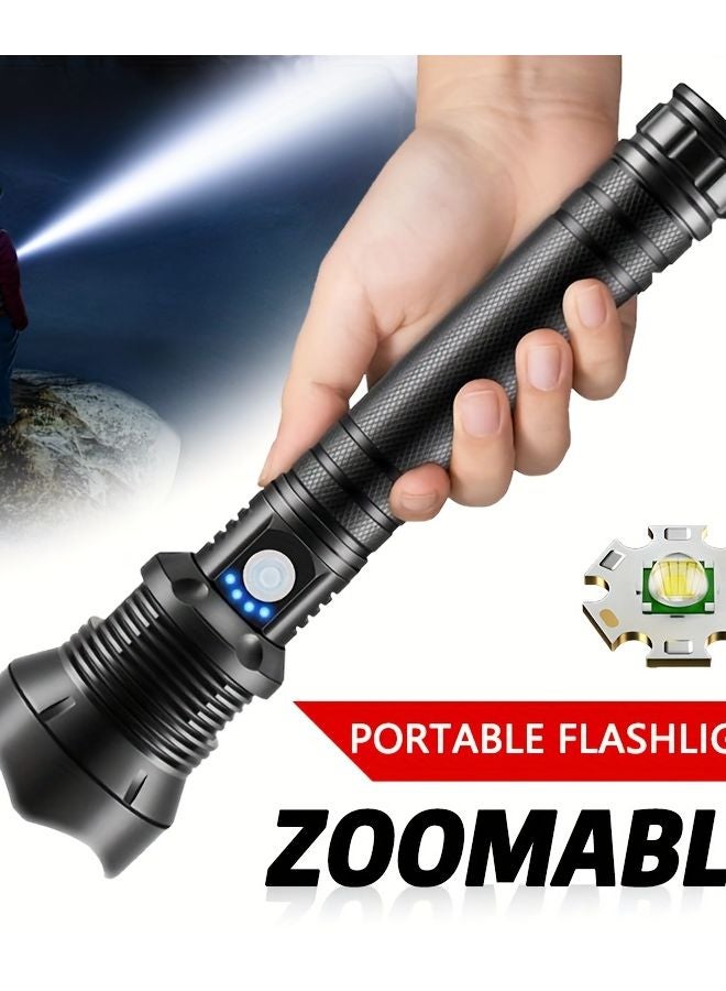 Zoomable LED Flashlight USB Rechargeable Work Light Battery Display Modes - Image 2