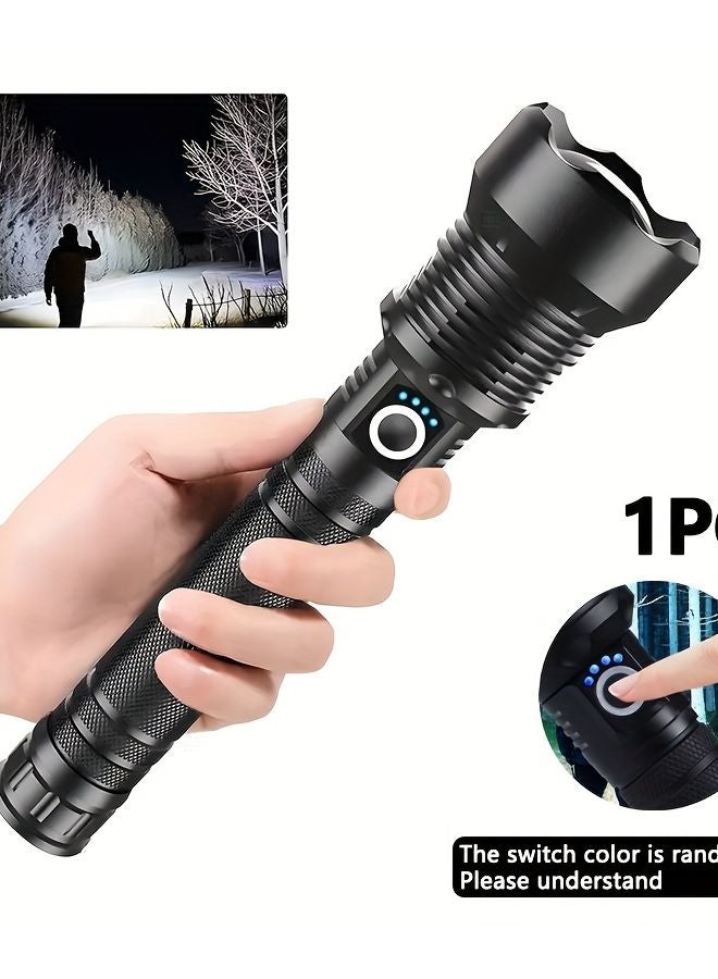 Zoomable LED Flashlight USB Rechargeable Work Light Battery Display Modes - Image 1