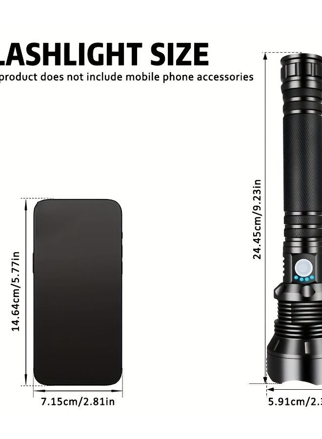 Zoomable LED Flashlight USB Rechargeable Work Light Battery Display Modes - Image 4