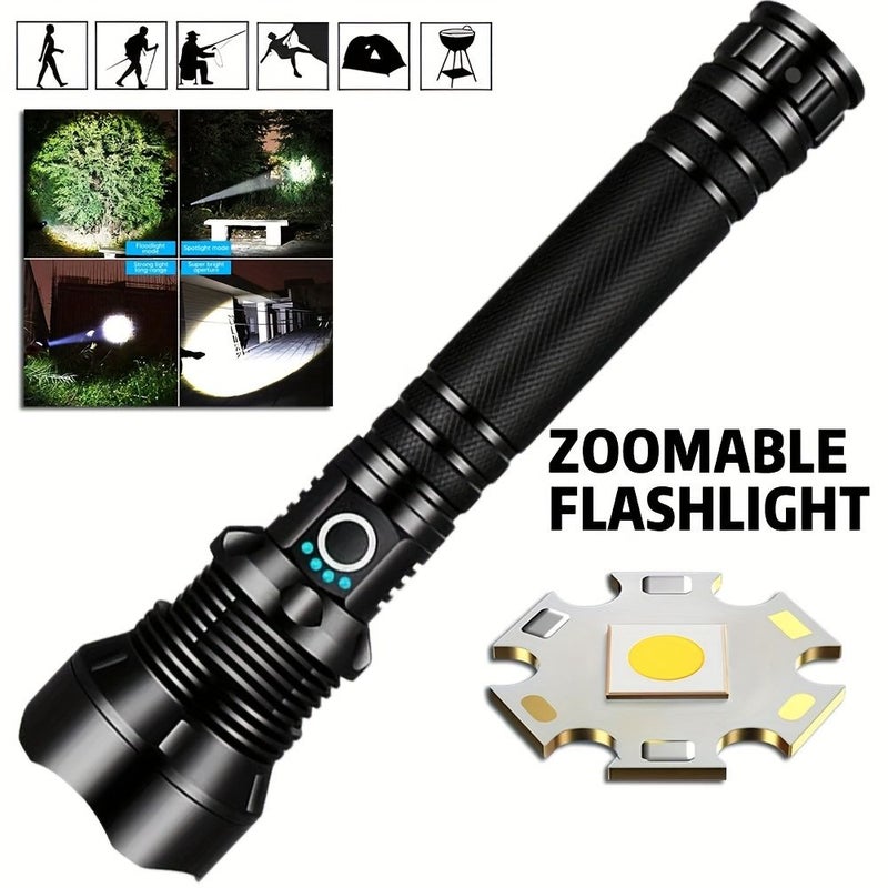 Zoomable LED Flashlight USB Rechargeable Work Light Battery Display Modes - Image 3