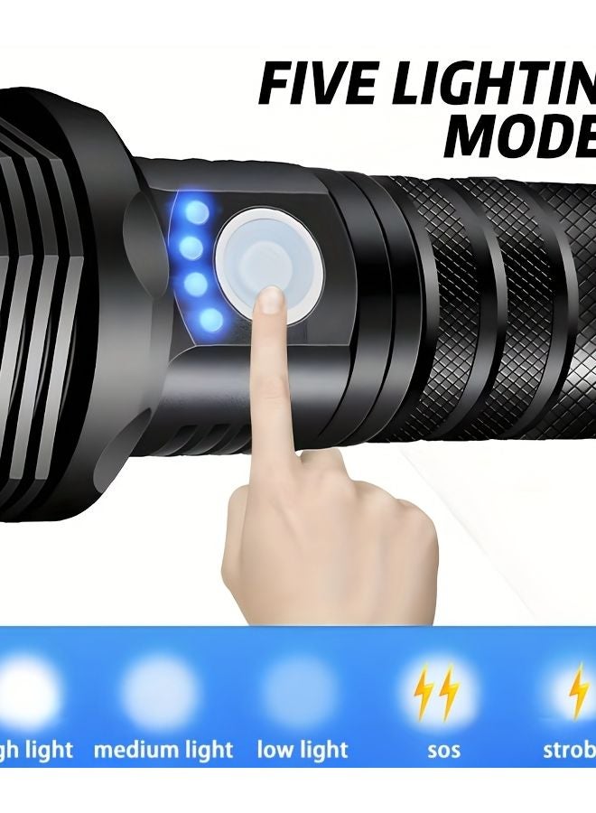 Zoomable LED Flashlight USB Rechargeable Work Light Battery Display Modes - Image 5