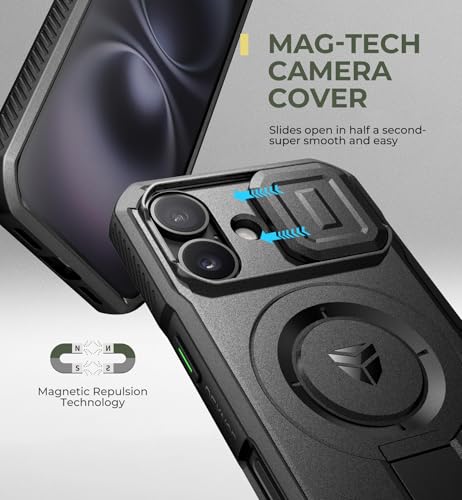 Dexnor for iPhone 16 Case with Slide Camera Cover & Adjustable Kickstand, Magnetic Rugged Shockproof Bumper Cases Heavy-Duty Magnetic Protective Cover,Black - Image 4