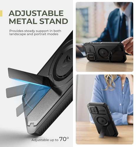Dexnor for iPhone 16 Case with Slide Camera Cover & Adjustable Kickstand, Magnetic Rugged Shockproof Bumper Cases Heavy-Duty Magnetic Protective Cover,Black - Image 5