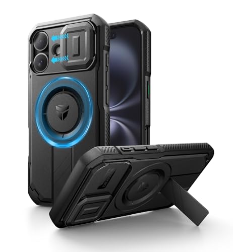 Dexnor for iPhone 16 Case with Slide Camera Cover & Adjustable Kickstand, Magnetic Rugged Shockproof Bumper Cases Heavy-Duty Magnetic Protective Cover,Black - Image 1