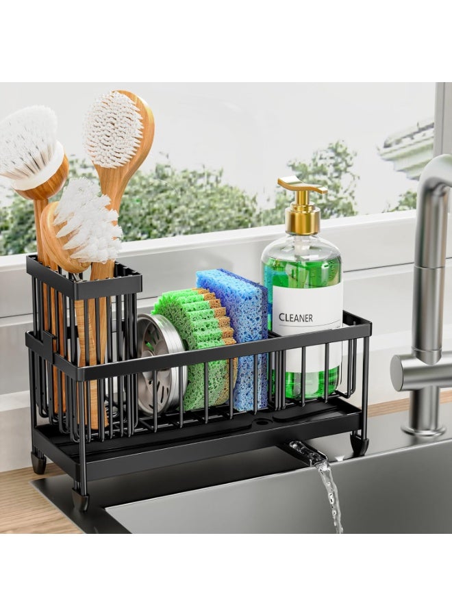 Sponge Holder for Kitchen Sink, Sink Caddy with High Brush Holder, Organzier Rustproof 304 Stainless Steel Dish Organizer Divider, Soap Dispenser Storage - Image 4