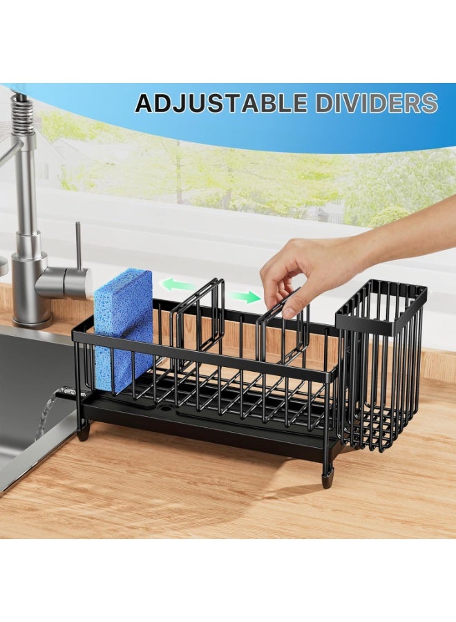 Sponge Holder for Kitchen Sink, Sink Caddy with High Brush Holder, Organzier Rustproof 304 Stainless Steel Dish Organizer Divider, Soap Dispenser Storage - Image 2