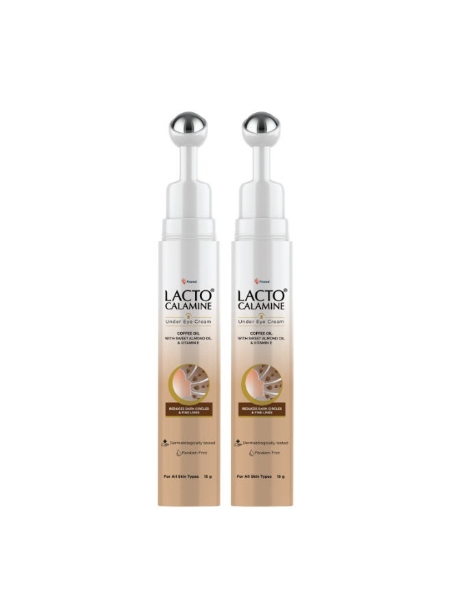 Lacto Calamine Under Eye Cream For Dark Circles for Women & Men | Fine Lines & Puffy Eyes With Cooling Massage Roller |15g Each - Pack of 2 | With Coffee Oil, Multi-Peptides, Niacinamide & Vitamin E - Image 1