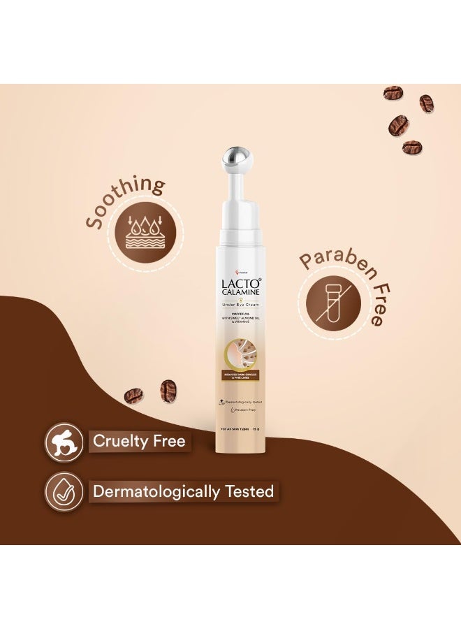 Lacto Calamine Under Eye Cream For Dark Circles for Women & Men | Fine Lines & Puffy Eyes With Cooling Massage Roller |15g Each - Pack of 2 | With Coffee Oil, Multi-Peptides, Niacinamide & Vitamin E - Image 3