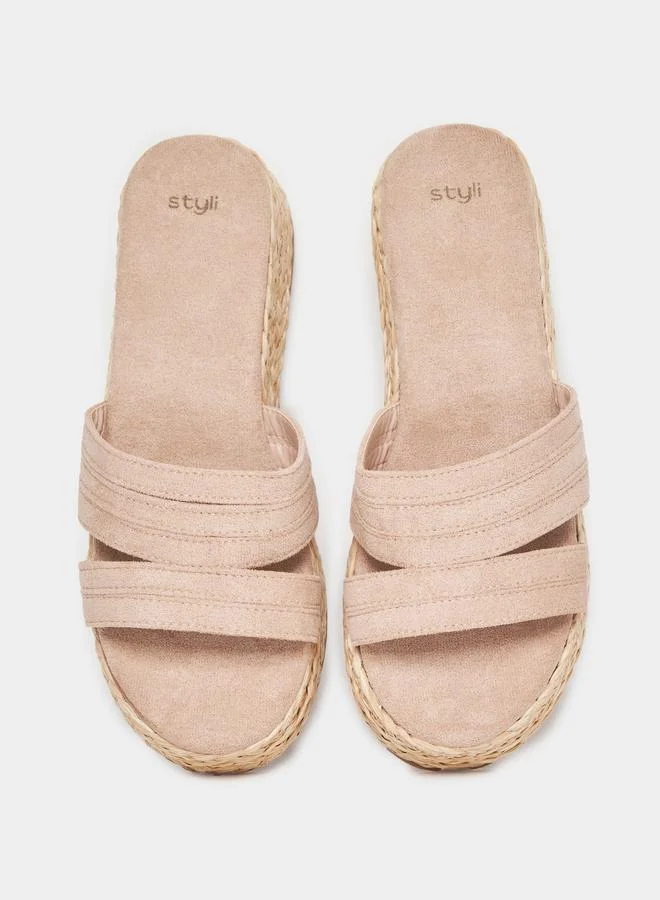 Styli Double Strap Espradille Wedge Flatform Heeled Sandals