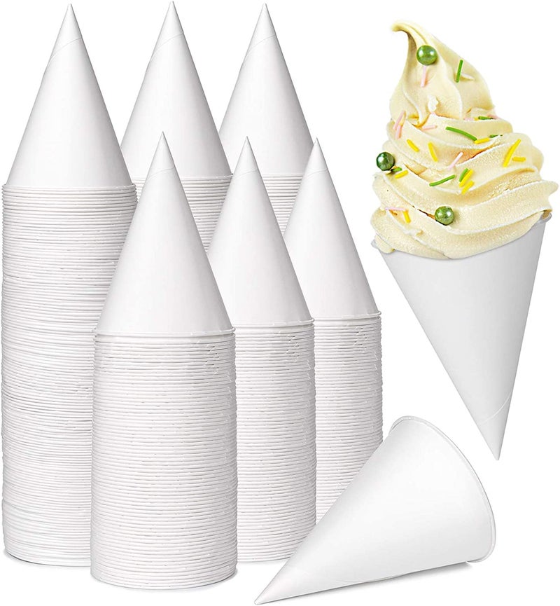 LARERN 200Pcs Paper Cone Cups 130ml Snow Cone Cup Leakproof Paper Cups for Slush Shaved Ice Cream Sorbet Water  for Dispenser Office Home Wedding Kids Birthday Party White
