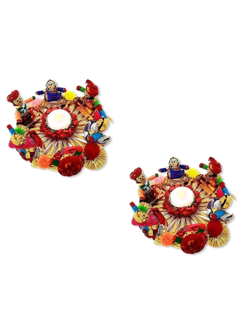 JH Gallery Handmade Recycled Material Rajasthani Raja Rani Puppet/Dolls Diyas Tealight/Diya/Diwali Diya/Idol Diyas Holders Gift for Diwali, Home Decor/Temple Decor, Multicolor (Pack of 2) - Image 1