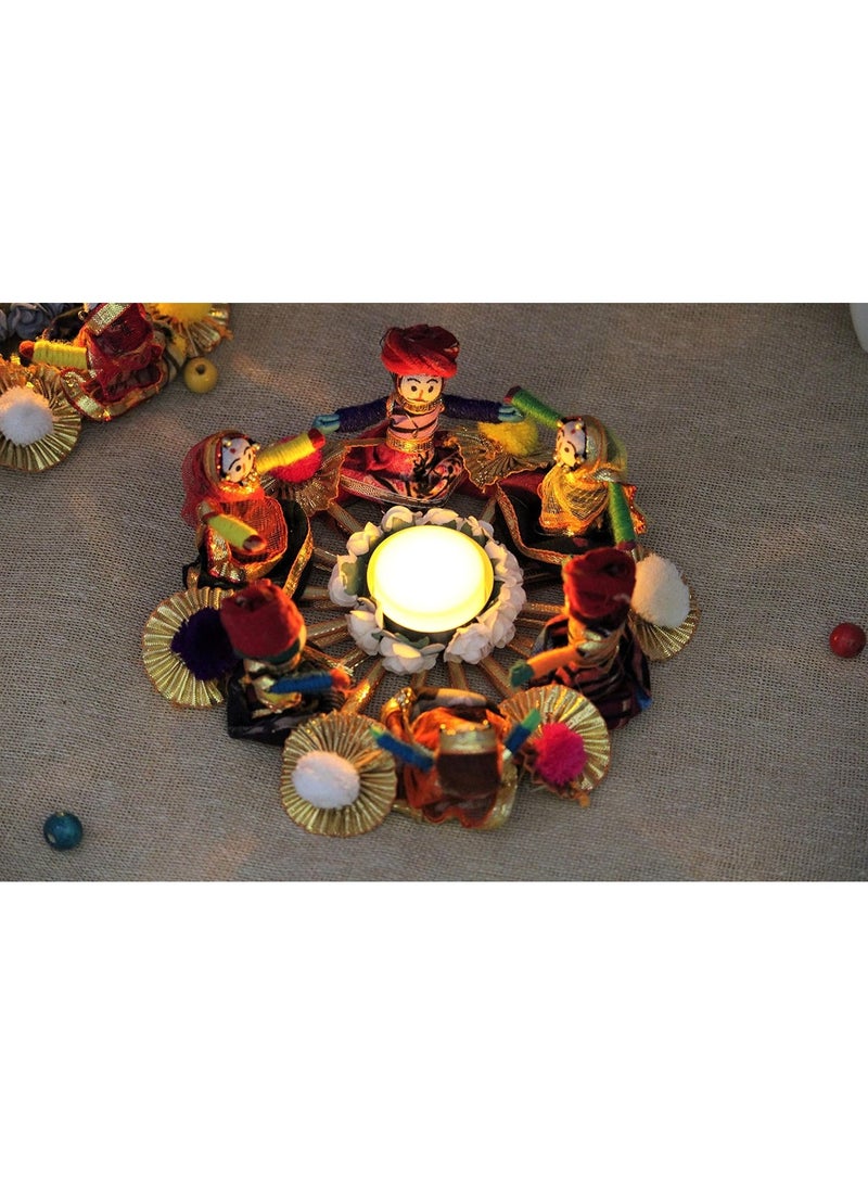 JH Gallery Handmade Recycled Material Rajasthani Raja Rani Puppet/Dolls Diyas Tealight/Diya/Diwali Diya/Idol Diyas Holders Gift for Diwali, Home Decor/Temple Decor, Multicolor (Pack of 2) - Image 4