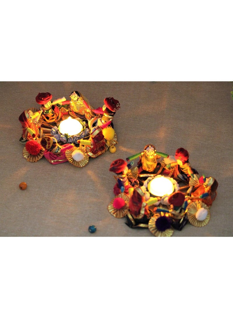 JH Gallery Handmade Recycled Material Rajasthani Raja Rani Puppet/Dolls Diyas Tealight/Diya/Diwali Diya/Idol Diyas Holders Gift for Diwali, Home Decor/Temple Decor, Multicolor (Pack of 2) - Image 5