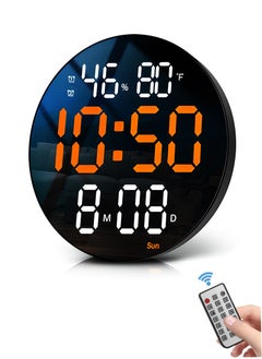Digital Round Wall Clock Large Display 10Inch Large Clocks LED Digital Clock with Remote Control for Living Room Decor Automatic Brightness Dimmer Big with Date Week Temperature