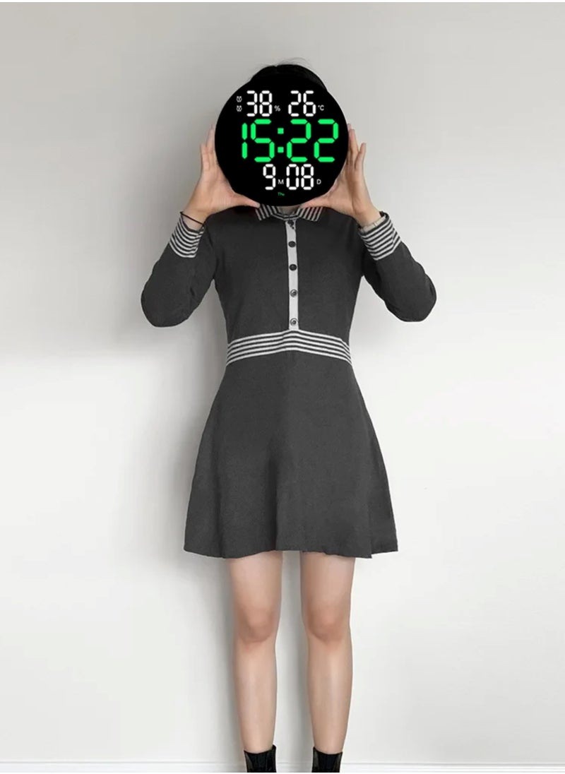 Toshionics - Digital Round Wall Clock Large Display 10Inch Large Clocks LED Digital Clock with Remote Control for Living Room Decor Automatic Brightness Dimmer Big with Date Week Temperature - Image 1