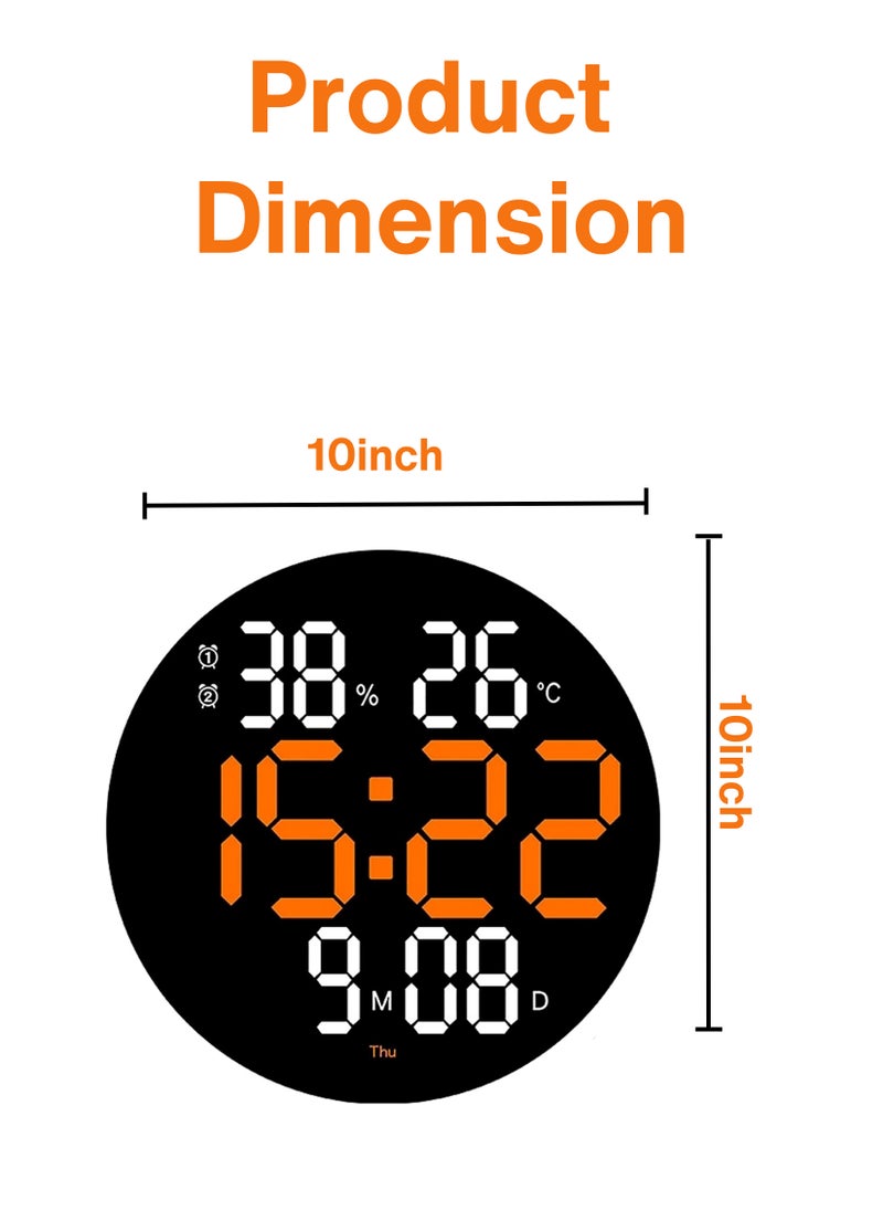 Toshionics - Digital Round Wall Clock Large Display 10Inch Large Clocks LED Digital Clock with Remote Control for Living Room Decor Automatic Brightness Dimmer Big with Date Week Temperature - Image 1