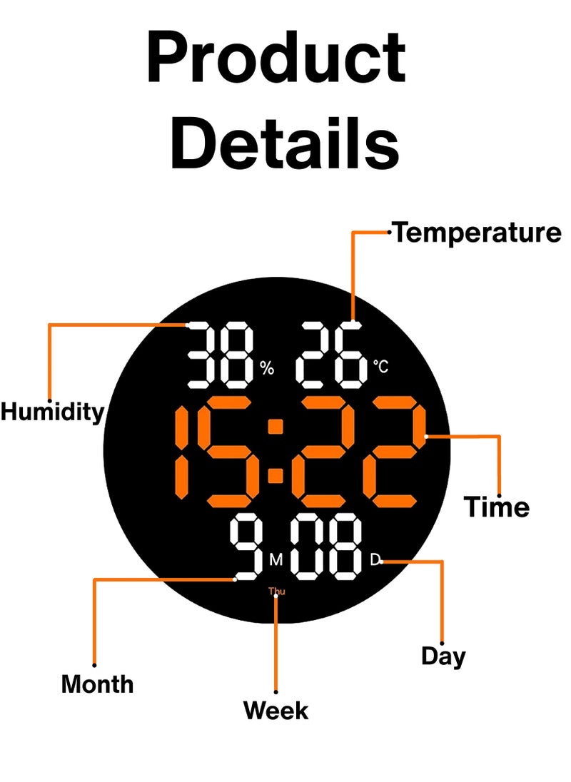 Toshionics - Digital Round Wall Clock Large Display 10Inch Large Clocks LED Digital Clock with Remote Control for Living Room Decor Automatic Brightness Dimmer Big with Date Week Temperature - Image 1