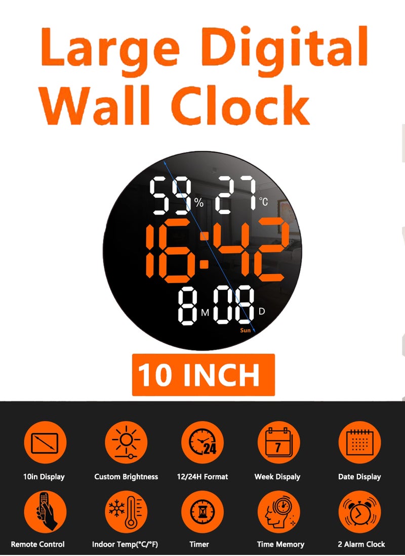 Toshionics - Digital Round Wall Clock Large Display 10Inch Large Clocks LED Digital Clock with Remote Control for Living Room Decor Automatic Brightness Dimmer Big with Date Week Temperature - Image 1