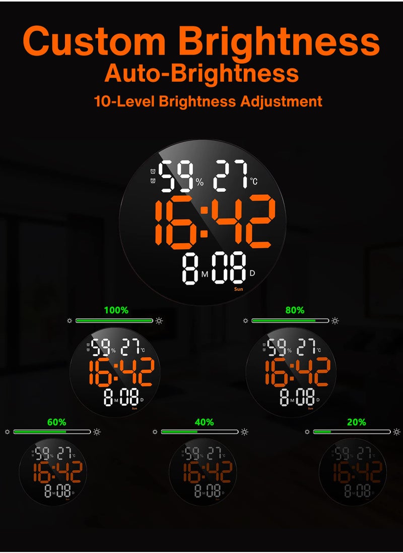 Toshionics - Digital Round Wall Clock Large Display 10Inch Large Clocks LED Digital Clock with Remote Control for Living Room Decor Automatic Brightness Dimmer Big with Date Week Temperature - Image 1