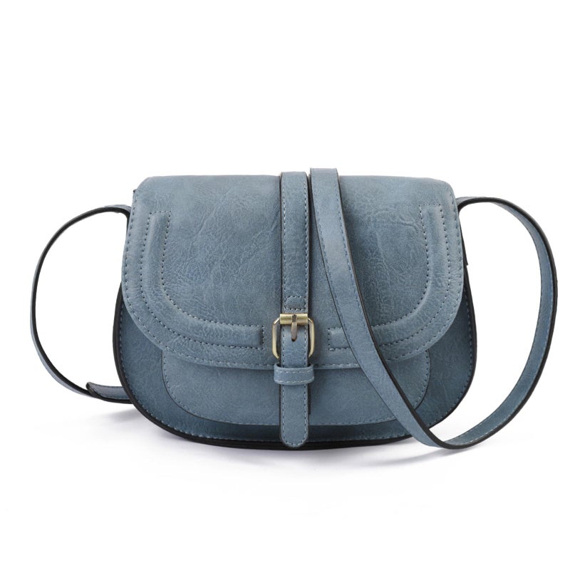 AFKOMST Crossbody Bags for Women,Small Saddle Purse and Boho Cross Body Handbags,Vegan Leather, Blue - Image 1