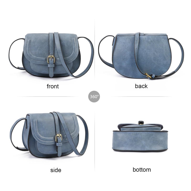 AFKOMST Crossbody Bags for Women,Small Saddle Purse and Boho Cross Body Handbags,Vegan Leather, Blue - Image 3