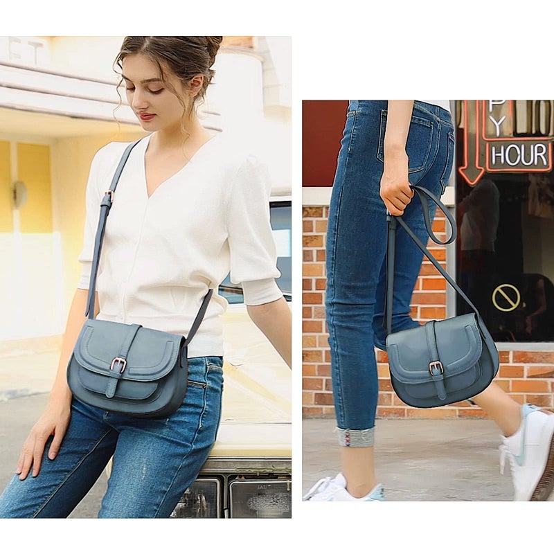 AFKOMST Crossbody Bags for Women,Small Saddle Purse and Boho Cross Body Handbags,Vegan Leather, Blue - Image 2