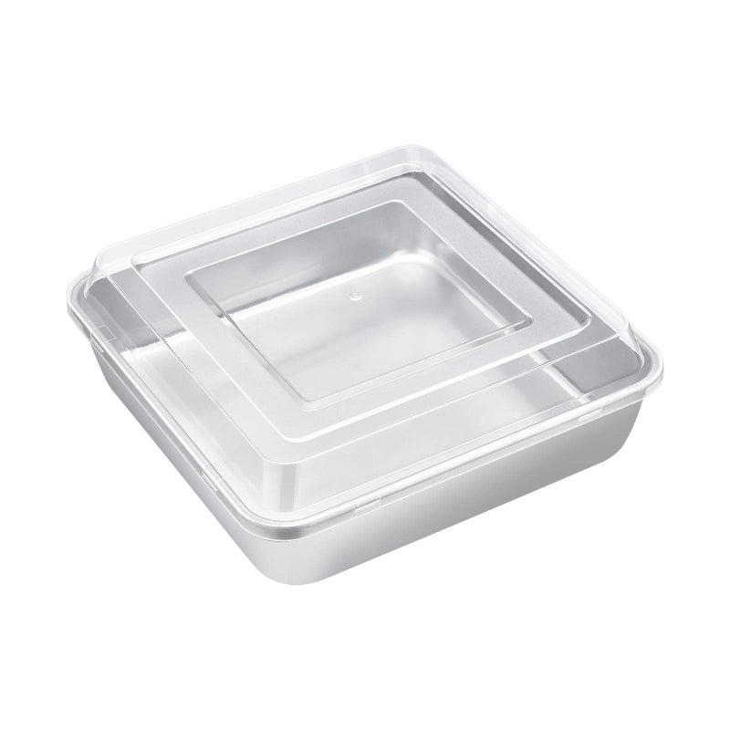 E-far 8 x 8-Inch Square Baking Pan with Lid, Stainless Steel Square Cake Brownie Pan, Fit for Toaster Oven, Non-toxic & Healthy, Easy Storage & Dishwasher Safe - 2 Pieces - Image 1