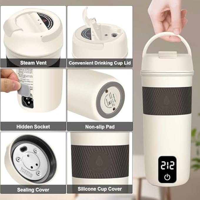 TERRIFI Portable Electric Travel Kettle With 4 Temperature Settings For Tea And Coffee Stainless Steel Mini Canteen With Auto ShutOff Boil Dry Protection For Office And Travel Use 350MlSilver - Image 4