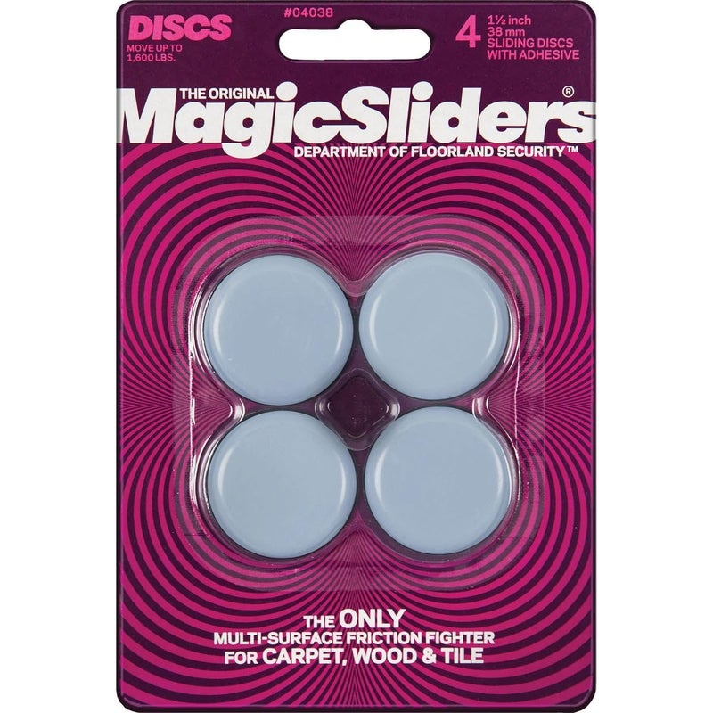 MAGIC SLIDERS 4038 Series 1.5" Reusable Furniture Sliders | Heavy-Duty Self-Adhesive Floor Protectors for Carpets & Hard Floors | Non-Skid Pads for Chairs, Tables, and Furniture (Pack of 4, Grey) - Image 2