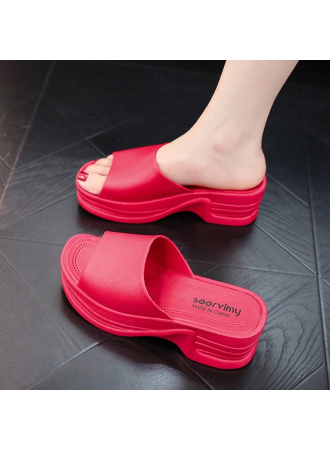 High-heeled Thick-soled Slippers New Summer Outer Wear Fashionable Home Non-slip Household Bathroom Soft-soled Wedge Slippers