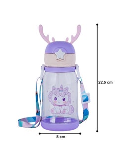 Skytone SKYTONE Water Bottle for Kids, Cute Design Water Bottle with Sipper, Sipper Bottle for Kids -Anti-Leak Kids Cartoon Water Bottle for Kids - 600M (Purple)  - Image 2