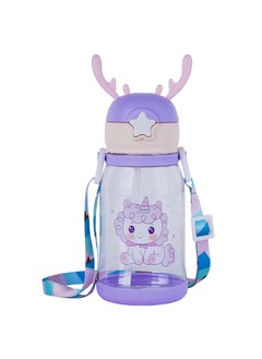 Skytone SKYTONE Water Bottle for Kids, Cute Design Water Bottle with Sipper, Sipper Bottle for Kids -Anti-Leak Kids Cartoon Water Bottle for Kids - 600M (Purple)  - Image 1