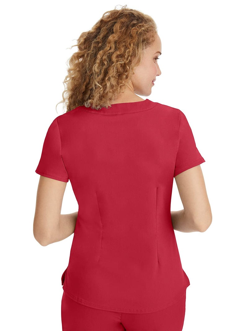 Healing Hands Women's Y-Neck Scrub Top with 2 Pockets, Knit Details, Shirttail Hem, and 2-Way Stretch Fabric 2167, X-Large, Red - Image 2