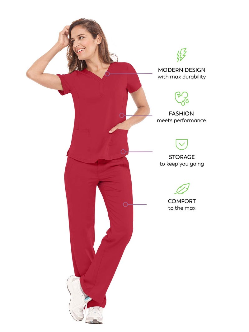 Healing Hands Women's Y-Neck Scrub Top with 2 Pockets, Knit Details, Shirttail Hem, and 2-Way Stretch Fabric 2167, X-Large, Red - Image 5