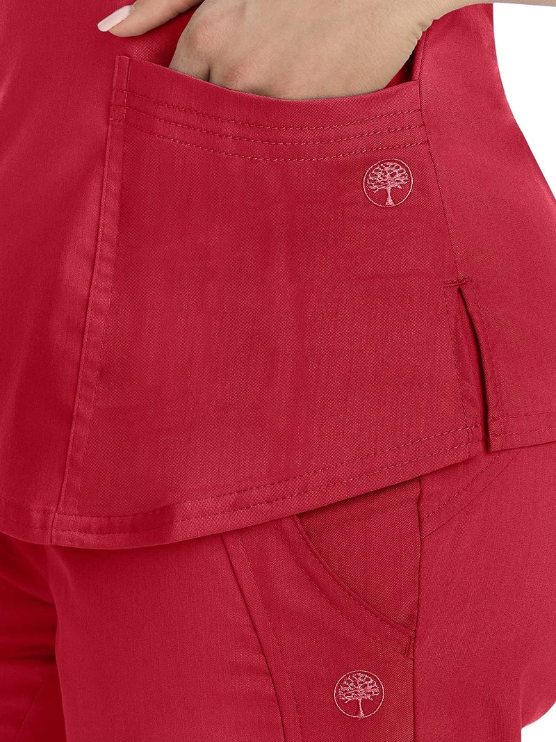 Healing Hands Women's Y-Neck Scrub Top with 2 Pockets, Knit Details, Shirttail Hem, and 2-Way Stretch Fabric 2167, X-Large, Red - Image 4